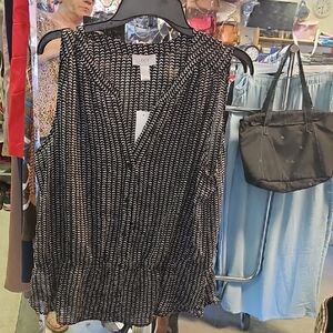 LOFT Black & White V-Neck Sleeveless Peplum Camisole